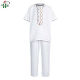 2PC African Outfit Children Dashiki Embroidery Short Sleeve Top Trouser Suit Robe - Free Delivery only at Flexi Africa